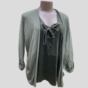 Chico’s olive green open‎ front soft cardigan with hip pockets Chico’s s…